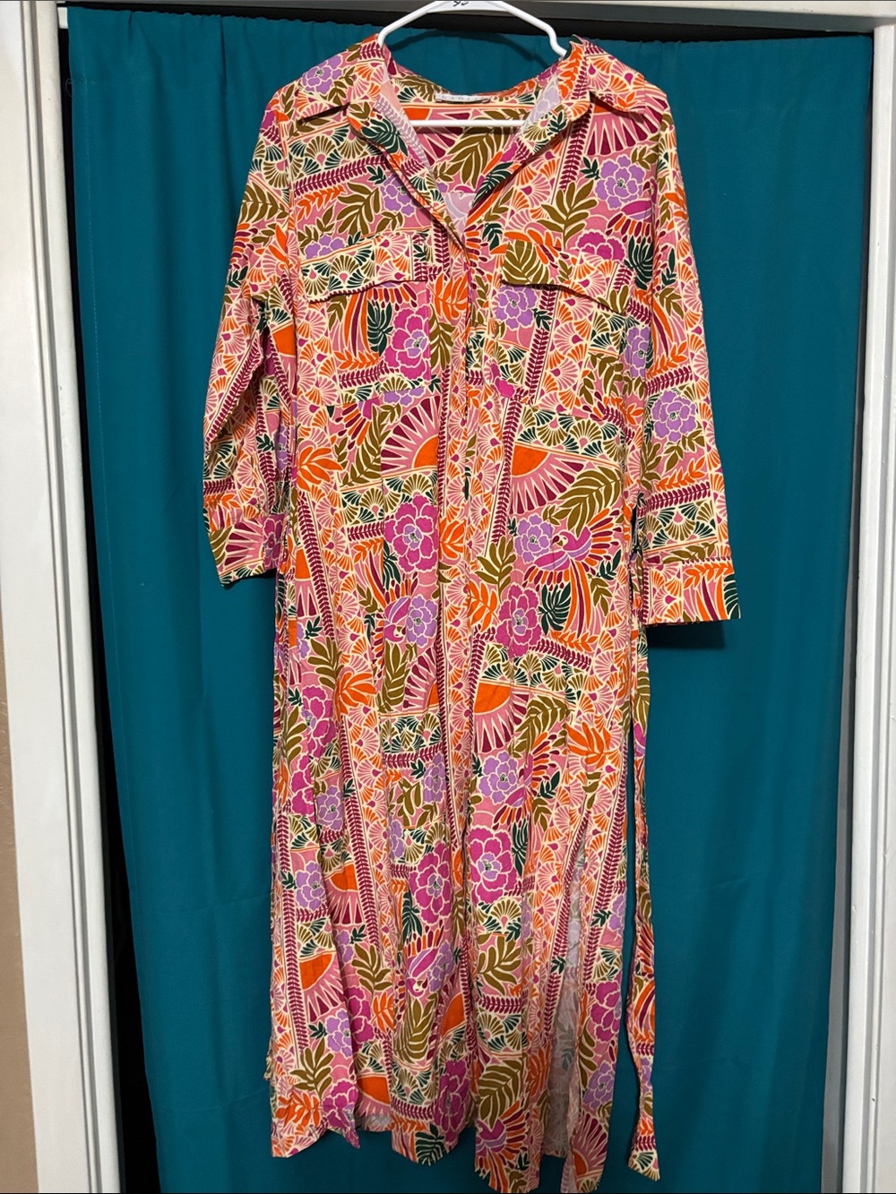 Karlie Pink Orange Floral Maxi Shirt Dress